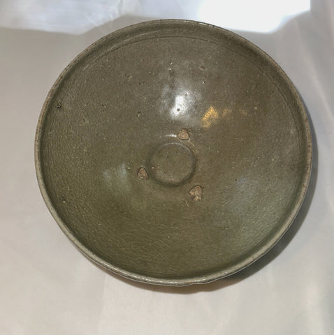 Chinese Celadon Yaozhou Conical Bowl. Song-Yuan Dynasty. 7" Diameter