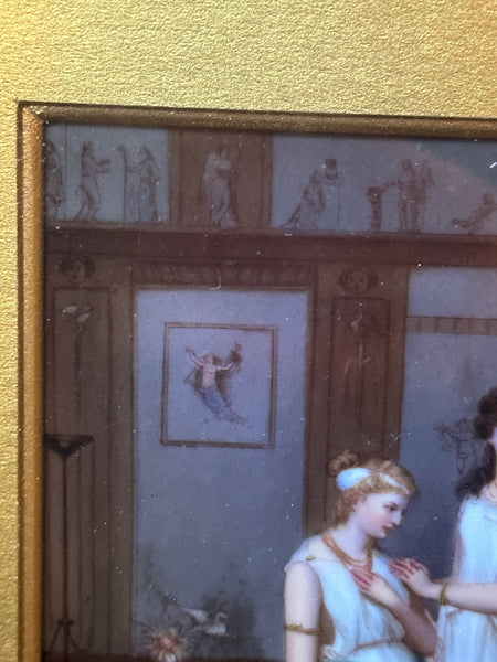 European Painting on Porcelain. Gilded Frame in Shadow Box. 19th Century