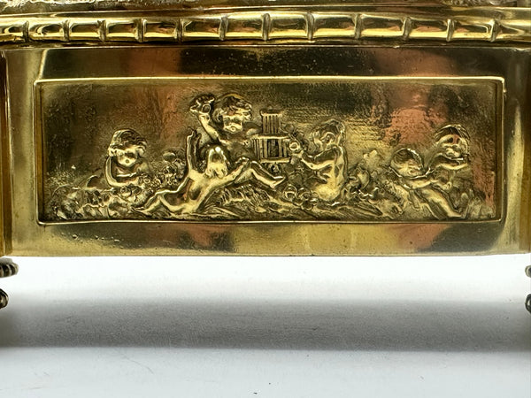 French Mantle Clock Guibel Paris 19th Century. Gilded Bronze Cherub Playing Drum