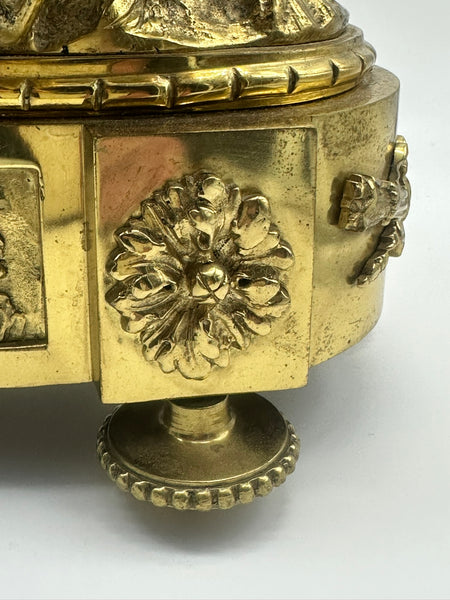 French Mantle Clock Guibel Paris 19th Century. Gilded Bronze Cherub Playing Drum