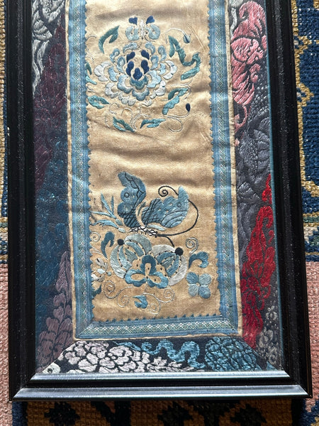 Chinese Embroidery. Framed with Border. Qing. 21 1/2" x 7"
