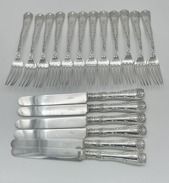 12 Forks 6 Knives. Tiffany & Co. Sterling Silver Wave Edge. C Monogram.