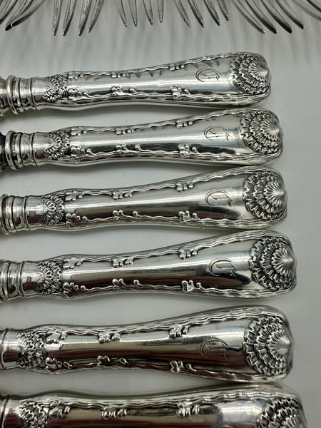12 Forks 6 Knives. Tiffany & Co. Sterling Silver Wave Edge. C Monogram.