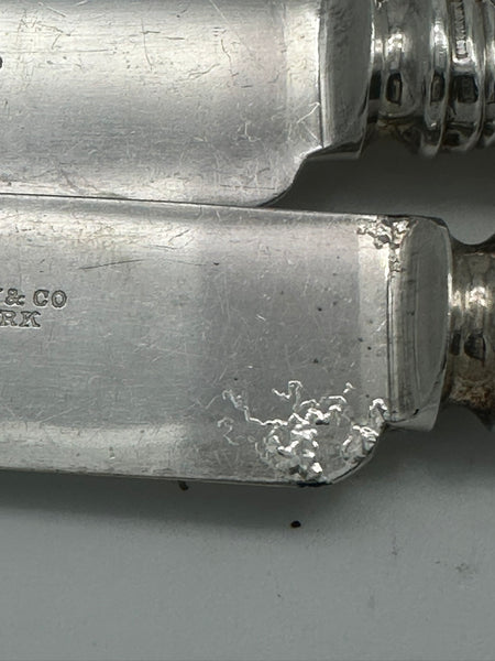 12 Forks 6 Knives. Tiffany & Co. Sterling Silver Wave Edge. C Monogram.