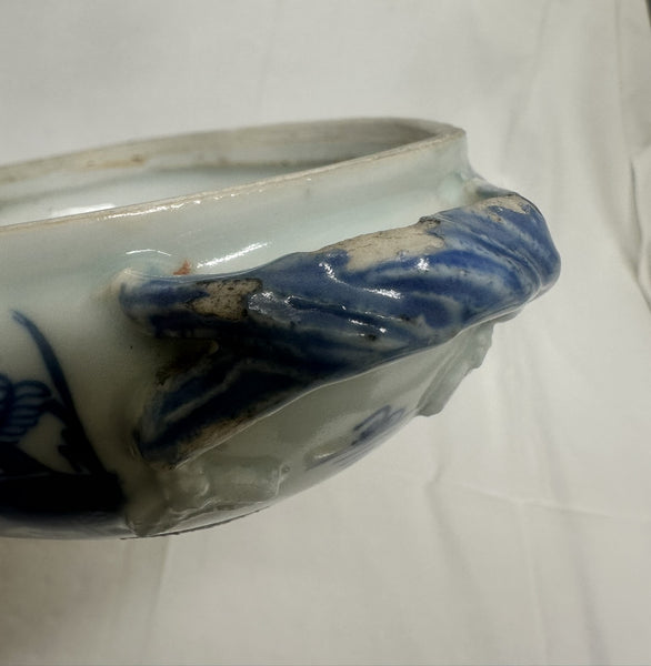 Warming Dish with Liner. Chinese Canton Blue and White Porcelain. 19th Century