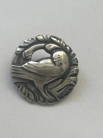Georg Jensen Sterling Silver Button. Dove in Wreath. 1" D. #36 1933-1944