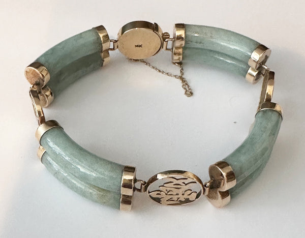 Vintage Chinese Jadeite and 14k Gold Character Bracelet.
