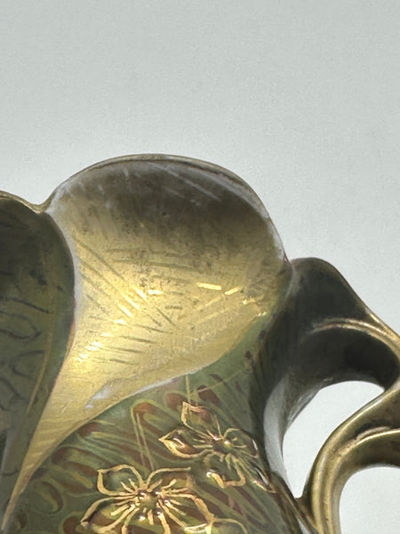 Art Nouveau Royal Vienna Vase. Portrait of Woman. Green and Gold Ground. 9"