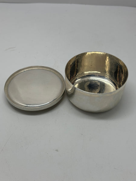 Circular Box. Old Newbury Crafters Sterling with Cloisonne-Style Enamel Top.