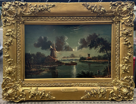 Oil Painting on Board. J. Crome. Landscape with Windmill