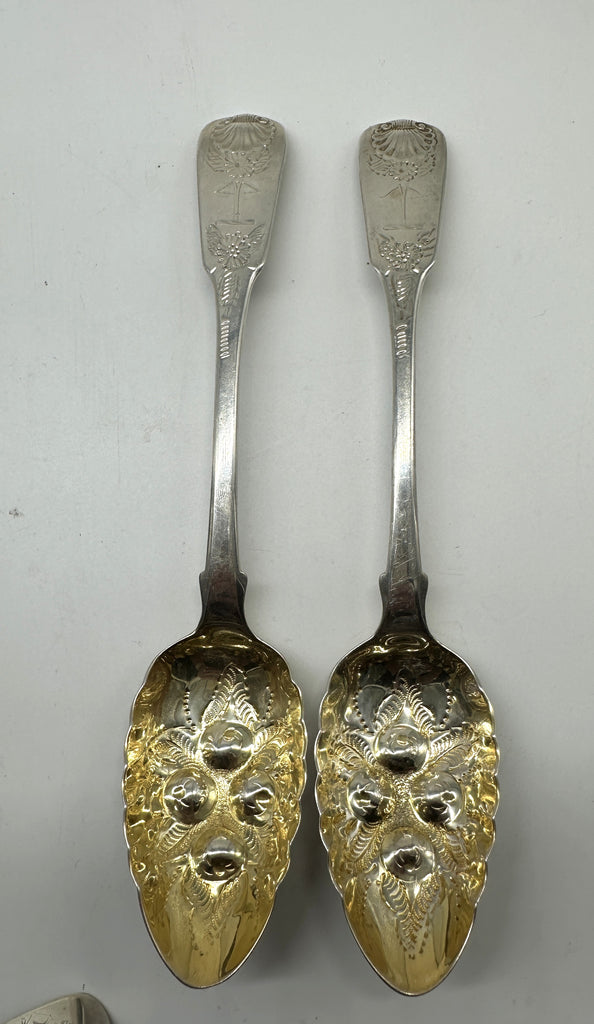 Pair Repousse Spoons. Scottish Sterling. Edinburgh 1822 Hallmarks. John Heron.