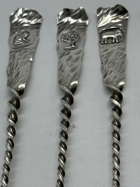 11 Cocktail Forks. Gorham Hamburg Sterling Silver. Various Animals. c.1880. 6"