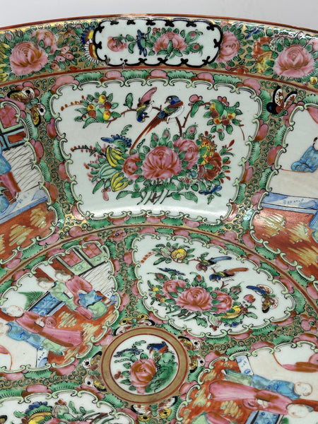 16" Punch Bowl. Chinese Porcelain Rose Medallion. Late 19th Century. Circa 1880