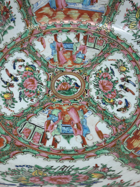 16" Punch Bowl. Chinese Porcelain Rose Medallion. Late 19th Century. Circa 1880