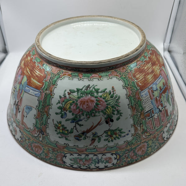 16" Punch Bowl. Chinese Porcelain Rose Medallion. Late 19th Century. Circa 1880