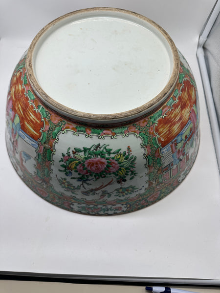 16" Punch Bowl. Chinese Porcelain Rose Medallion. Late 19th Century. Circa 1880