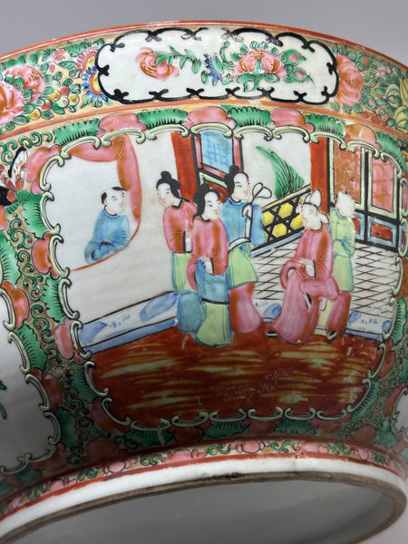 16" Punch Bowl. Chinese Porcelain Rose Medallion. Late 19th Century. Circa 1880