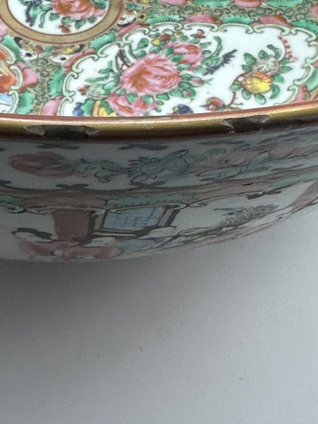 16" Punch Bowl. Chinese Porcelain Rose Medallion. Late 19th Century. Circa 1880