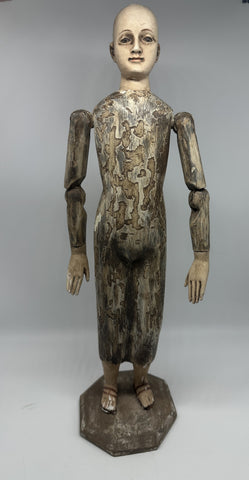Jointed Santos Figure. Carved Wood and Gesso. 18th/19th Century. 18" H