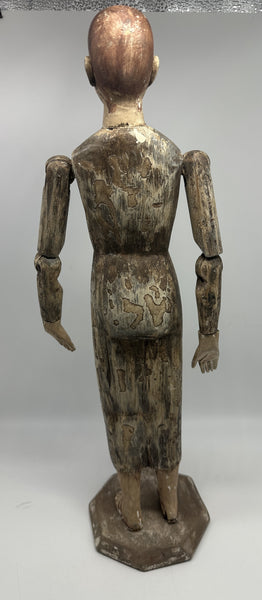 Jointed Santos Figure. Carved Wood and Gesso. 18th/19th Century. 18" H