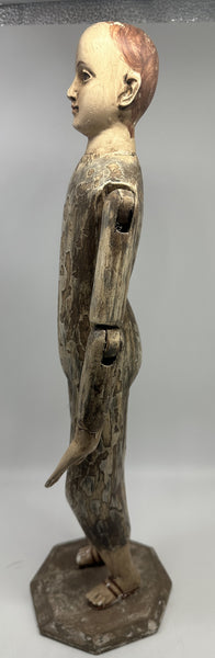 Jointed Santos Figure. Carved Wood and Gesso. 18th/19th Century. 18" H