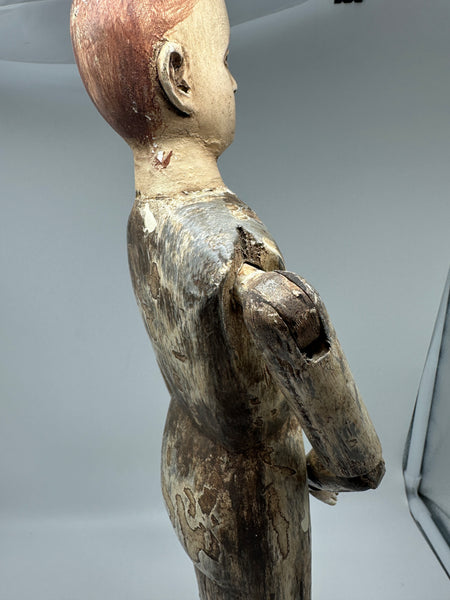 Jointed Santos Figure. Carved Wood and Gesso. 18th/19th Century. 18" H