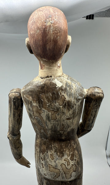 Jointed Santos Figure. Carved Wood and Gesso. 18th/19th Century. 18" H