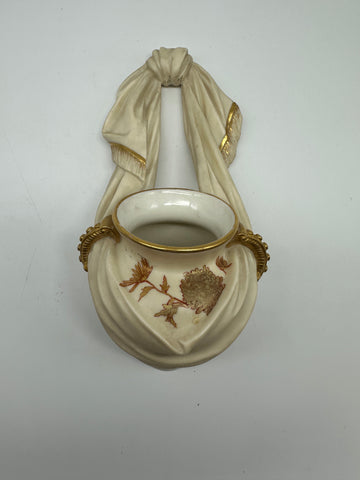 Wall Vase. English Royal Worcester. Cream and Gold. 1896. 9" Length