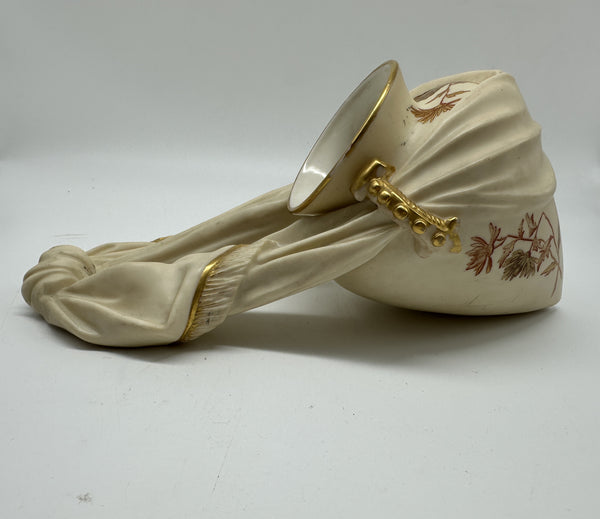 Wall Vase. English Royal Worcester. Cream and Gold. 1896. 9" Length