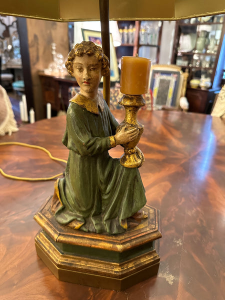Pair Lamps. Italian Carved Wood and Gesso Angel Figures. 18th Century. 25" H