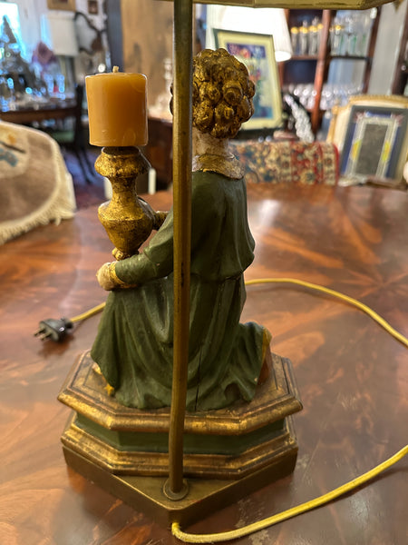 Pair Lamps. Italian Carved Wood and Gesso Angel Figures. 18th Century. 25" H