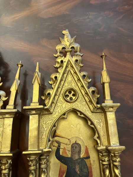 Pair of Painted and Gilded Angel Icons in Ornate Frames. Circa 1890. 22" H.