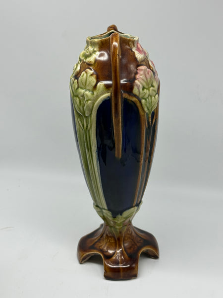 Majolica Vase Handles. Art Nouveau. Brown and Green. Early 20th Century. 10 3/4"