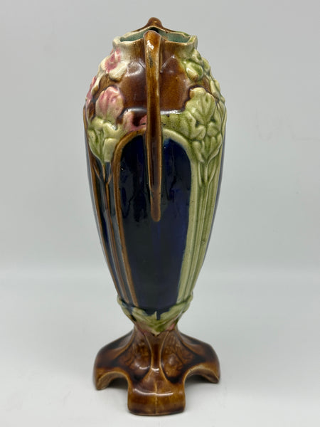 Majolica Vase Handles. Art Nouveau. Brown and Green. Early 20th Century. 10 3/4"