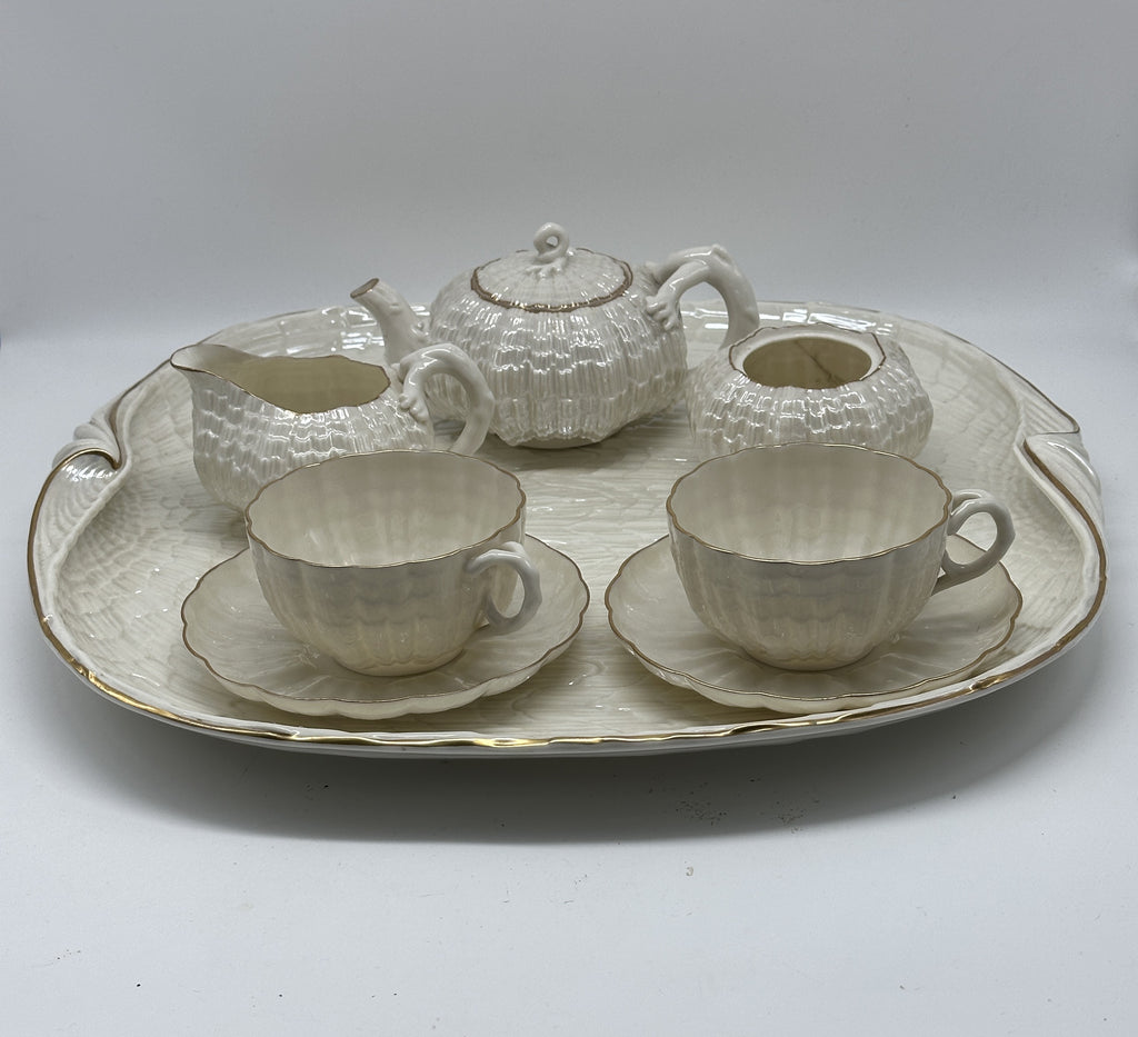 Tea Set. Irish Belleek 1st Black Mark (1863-1891). Tridacna Pattern.