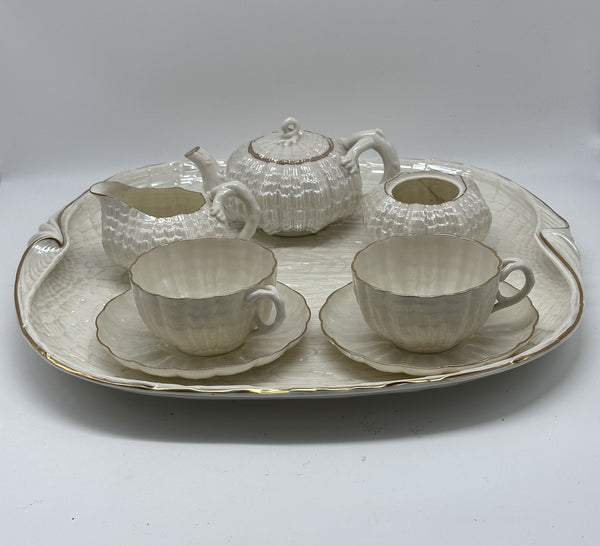 Tea Set. Irish Belleek 1st Black Mark (1863-1891). Tridacna Pattern.