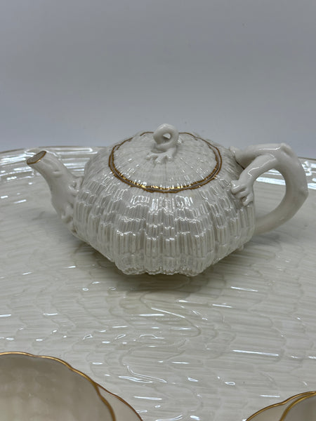 Tea Set. Irish Belleek 1st Black Mark (1863-1891). Tridacna Pattern.