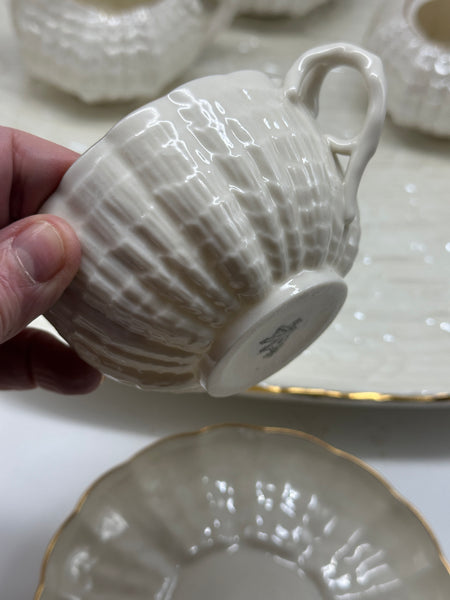 Tea Set. Irish Belleek 1st Black Mark (1863-1891). Tridacna Pattern.