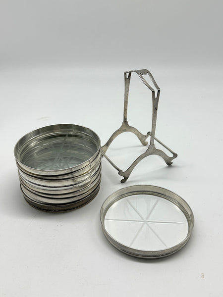 Eight Crystal and Sterling Coasters Set in Holder. Webster Co. Early 20th C