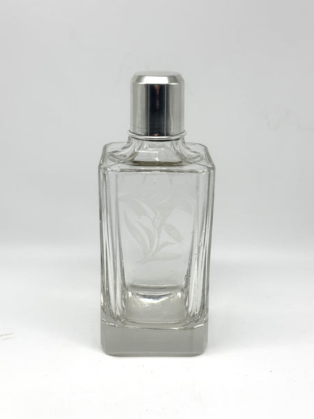 Vintage Decanter. Etched Glass and Sterling Top. Rye or Wheat Motif. 8 1/2" H