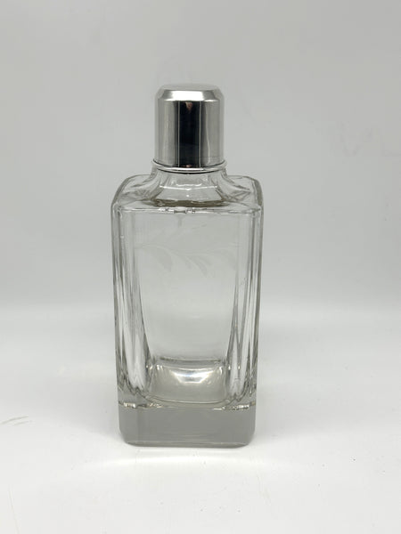 Vintage Decanter. Etched Glass and Sterling Top. Rye or Wheat Motif. 8 1/2" H
