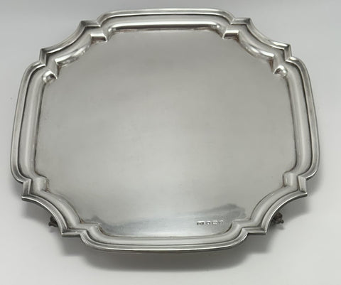 Footed Tray. English Sterling Silver. Sheffield 1944. Emile Viner 12" x 12" 866g