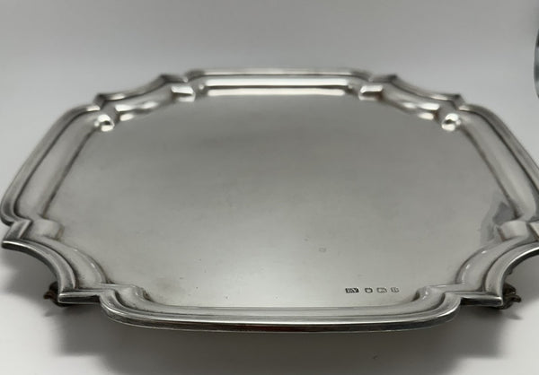 Footed Tray. English Sterling Silver. Sheffield 1944. Emile Viner 12" x 12" 866g
