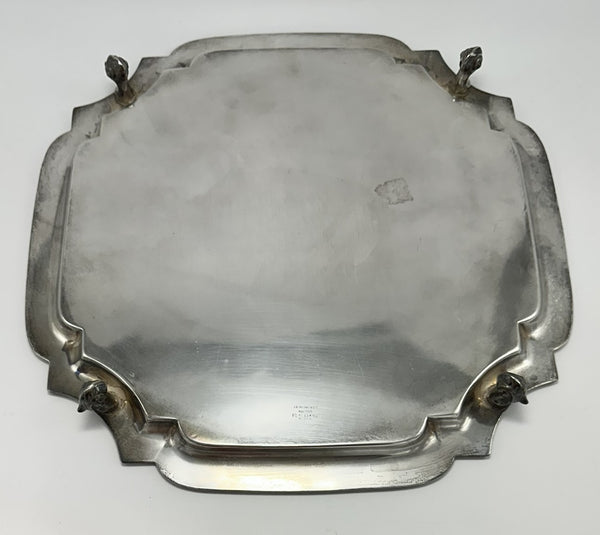 Footed Tray. English Sterling Silver. Sheffield 1944. Emile Viner 12" x 12" 866g