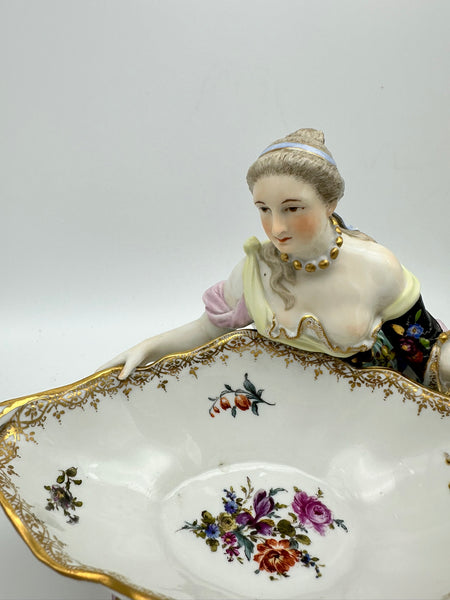 Pair Large Sweet Meats Figural Dishes Man and Woman. Sitzendorf Porcelain. 19thC