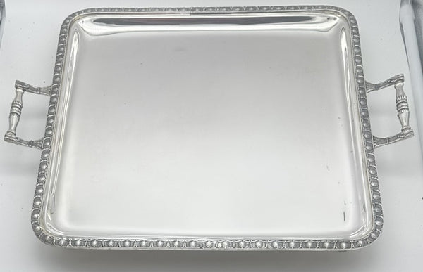Square Handled Tray. Italian 800 Silver. Shell Motif. 20th Century. 16 3/4"