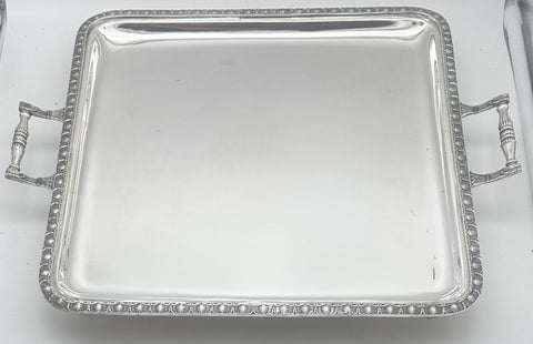 Square Handled Tray. Italian 800 Silver. Shell Motif. 20th Century. 16 3/4"