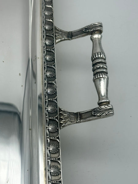 Square Handled Tray. Italian 800 Silver. Shell Motif. 20th Century. 16 3/4"