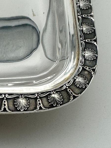 Square Handled Tray. Italian 800 Silver. Shell Motif. 20th Century. 16 3/4"