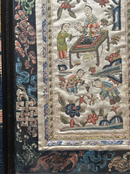 Chinese Embroidery. Peking Forbidden Stitch. Framed with Borders. Qing.